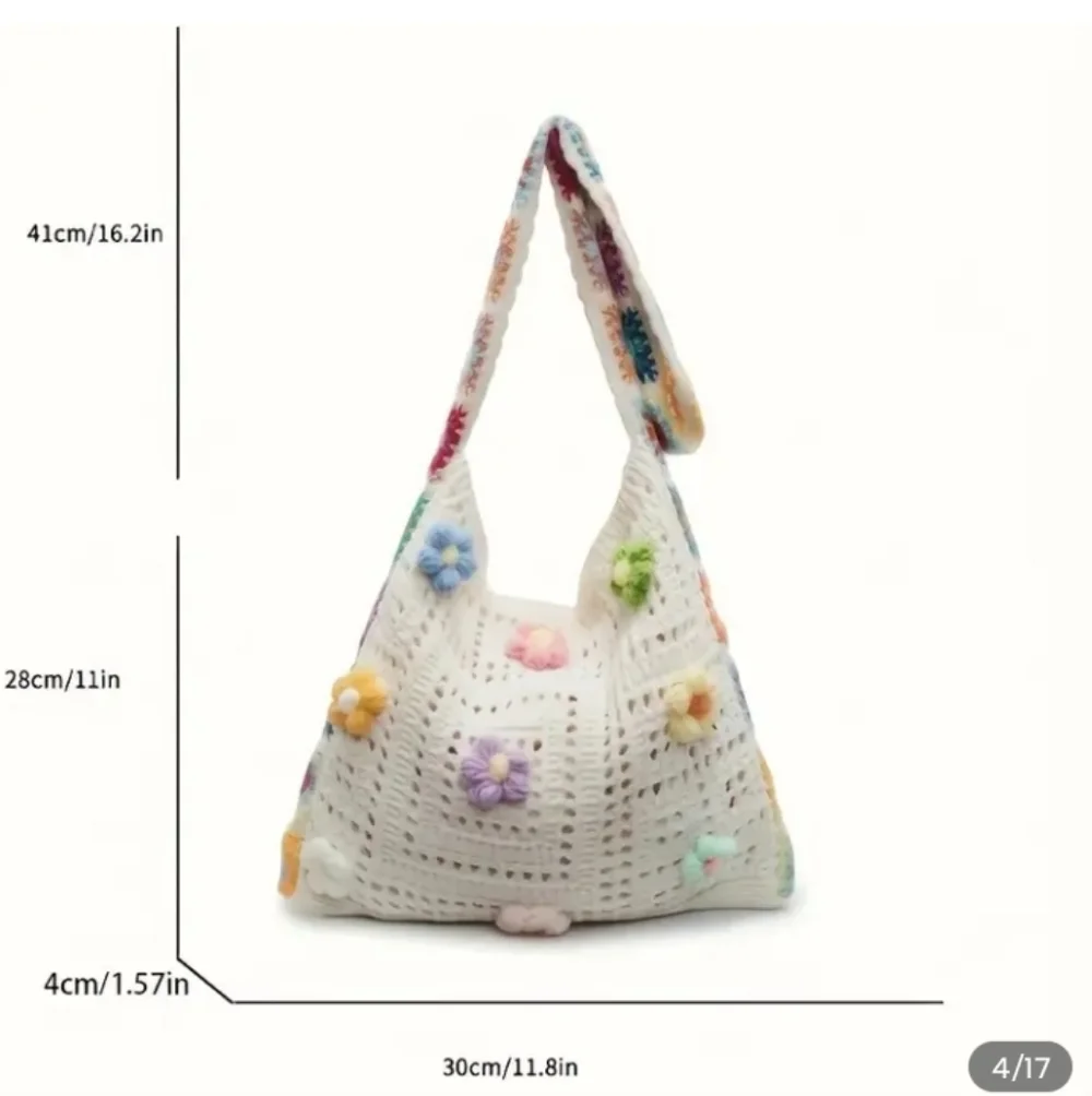 Bohemian Crochet Floral Messenger Bag - Multicolor - Picture 2 of 6